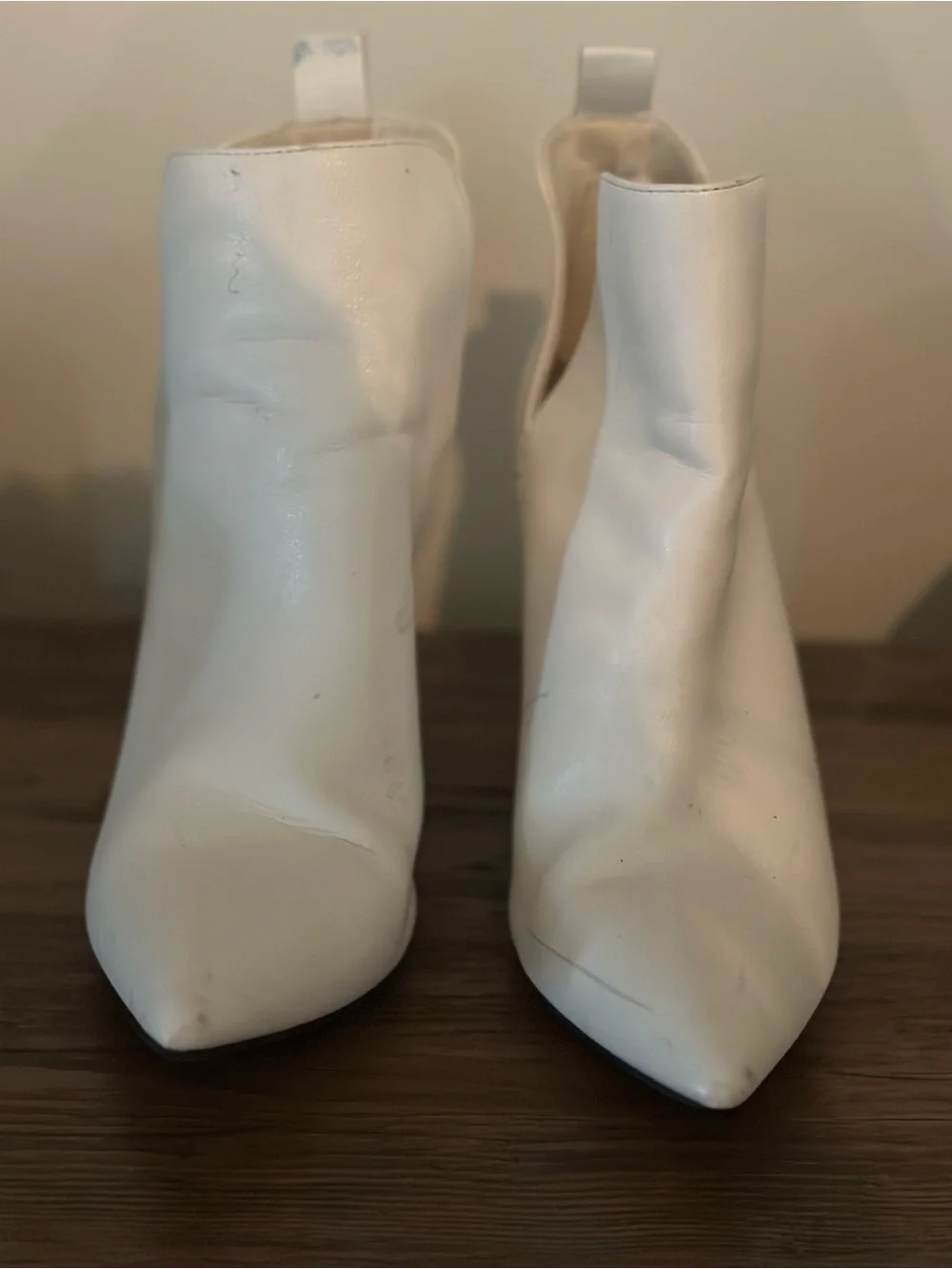 Women’s White Pointed Toe Block Heel Ankle Boots